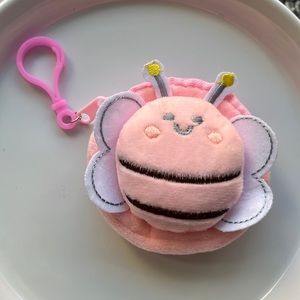 Pink 🐝. Zippered storage bee keychain/ bag charm. Plush keychain
